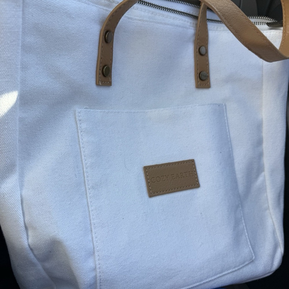 Cozy Earth Tote Storage Bag White Canvas Handbag Shoulder Strap Minimalist‎ - Picture 2 of 8